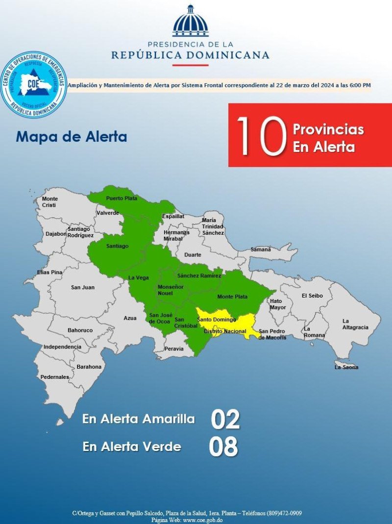 Diez provincias en alerta por lluvias