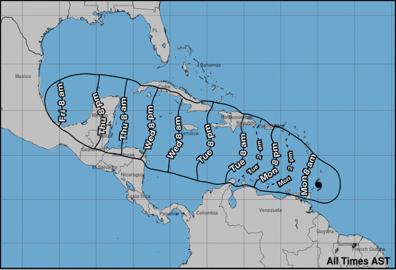 Muy muy peligroso huracán de categoría enlas islas de Barlovento