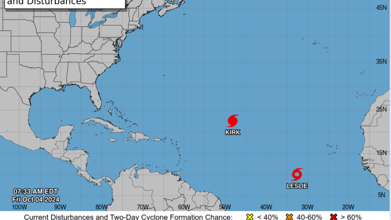 Kirk categoría 4 y tormenta Leslie en aguas del Atlántico