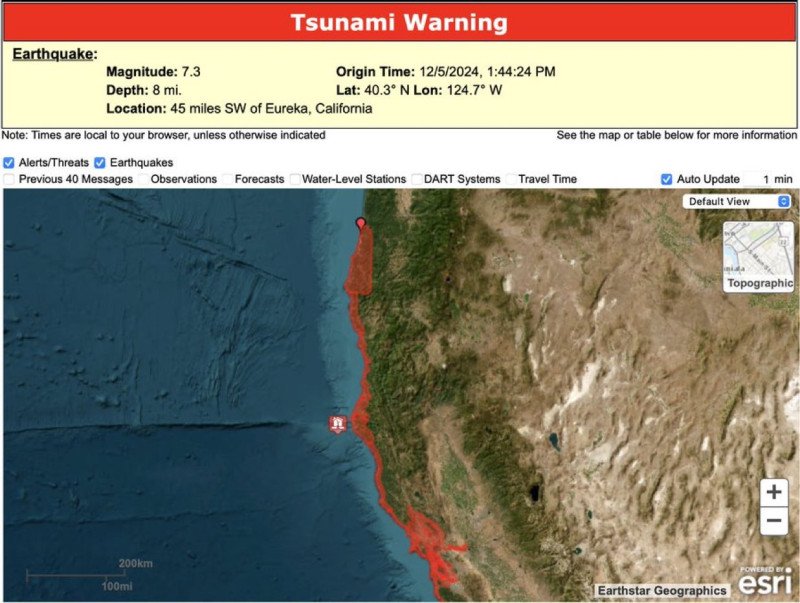 Alerta de tsunami en California después de fuerte sismo de magnitud 7