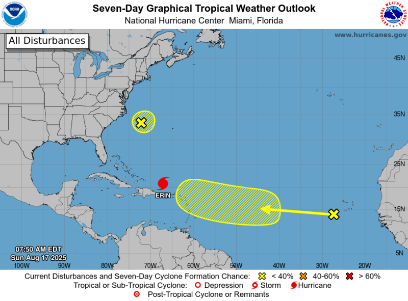 Erin está a 290 km de Punta Cana, produce aguaceros y olas de hasta 10 pies en RD
