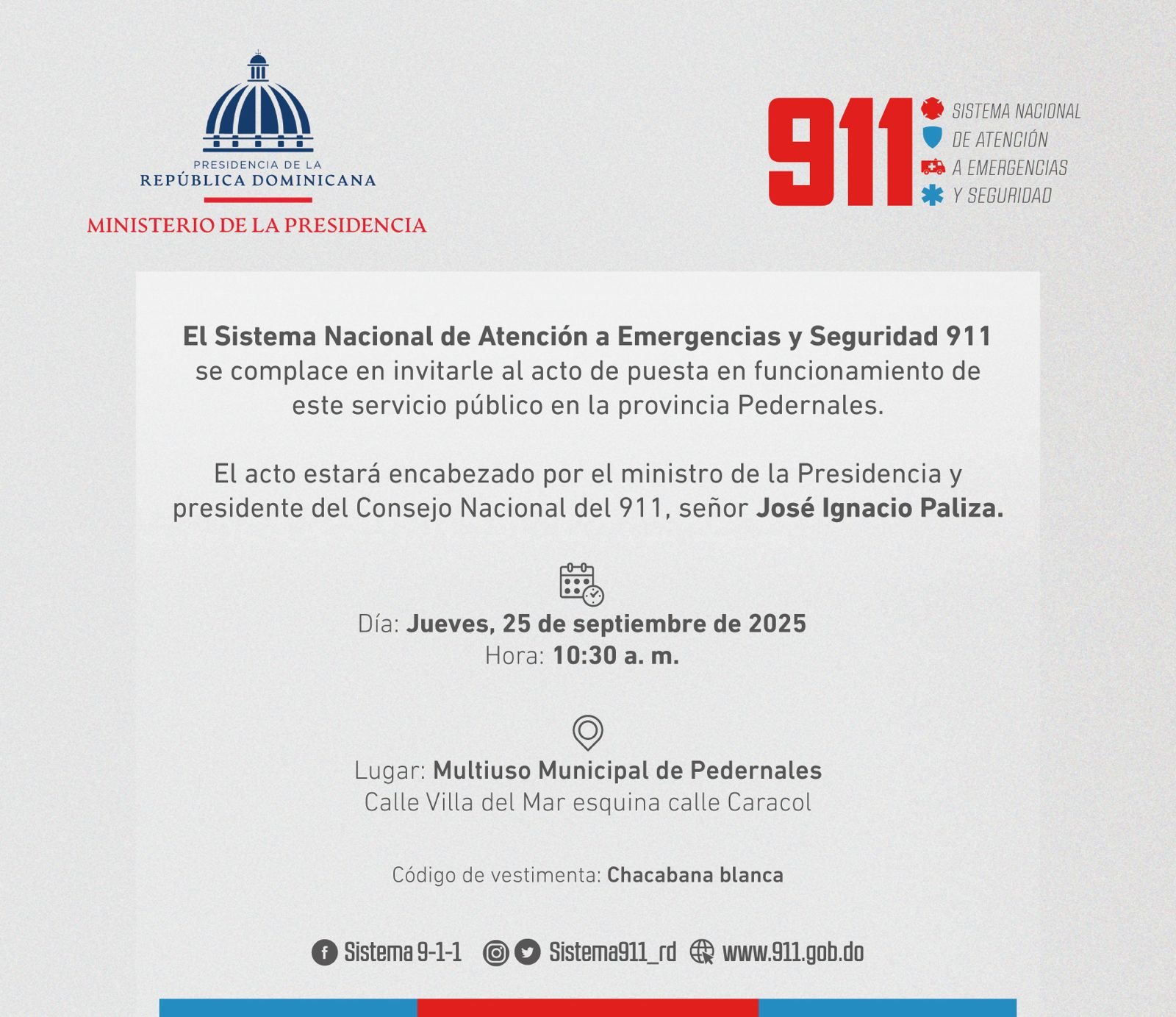 El 911 llega a Pedernales: Gobierno anuncia inicio de operaciones del sistema de emergencias en la provincia fronteriza