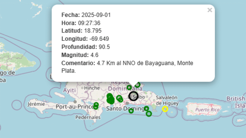 Temblor sacude la madrugada dominicana: Bayaguana despierta con sismo de magnitud 4.6