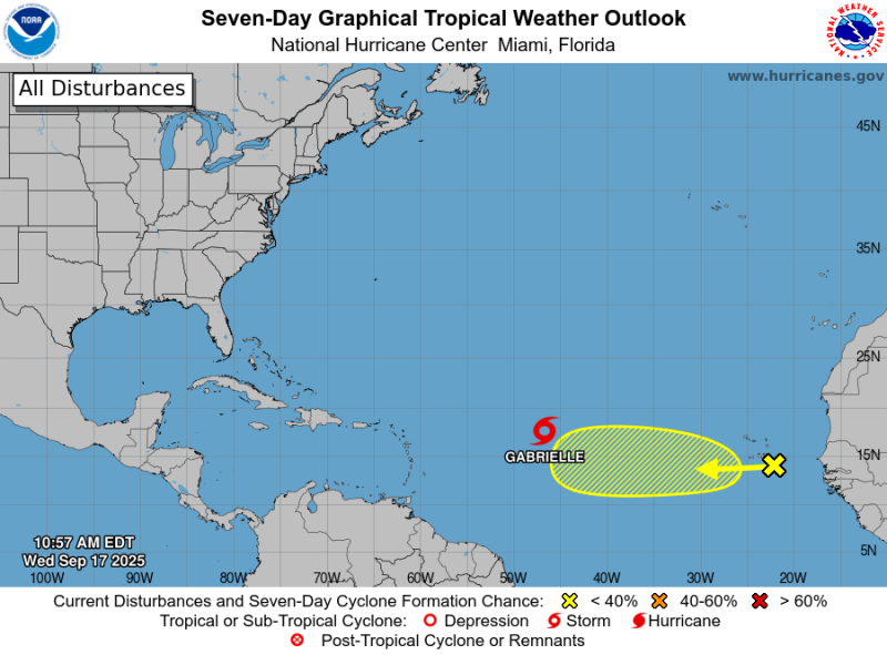 La tormenta Gabrielle puede ser huracán el domingo
