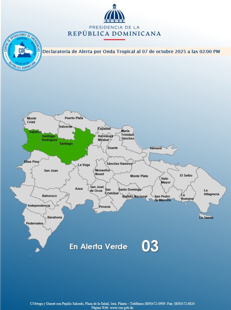 Emiten alerta verde para tres provincias