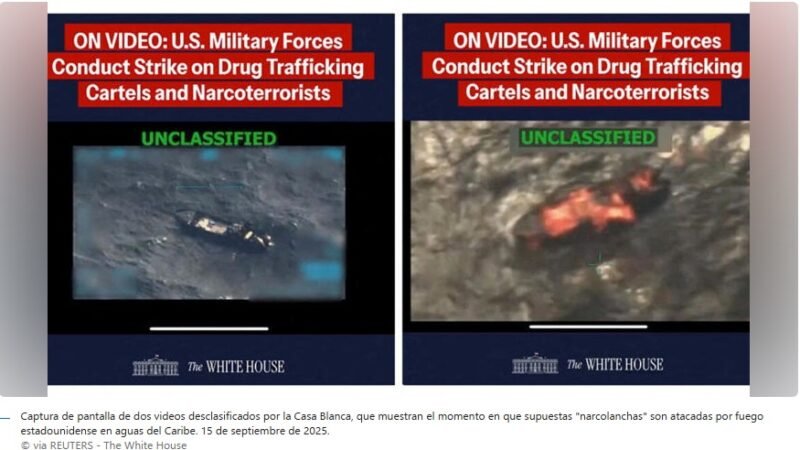 Dos videos desclasificados por la Casa Blanca, que muestran el momento en que supuestas «narcolanchas» son atacadas 