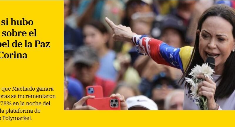 El premio Nobel de la Paz entregado a María Corina Machado por tratar de lograr la libertad en Venezuela