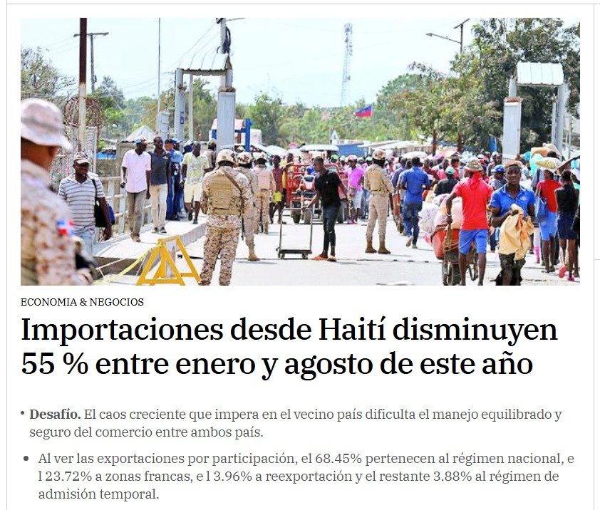 Las Importaciones Haitianas disminuyen 55 % entre enero y agosto de este año