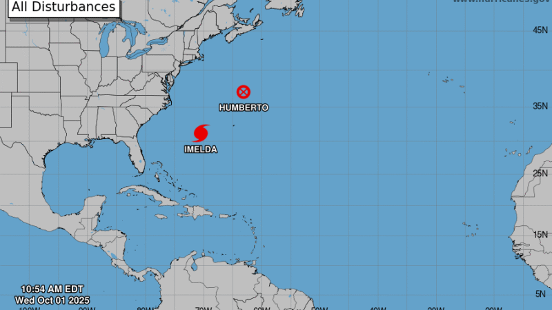 Huracán Imelda amenaza a Bermudas y Humberto agita la costa de EEUU