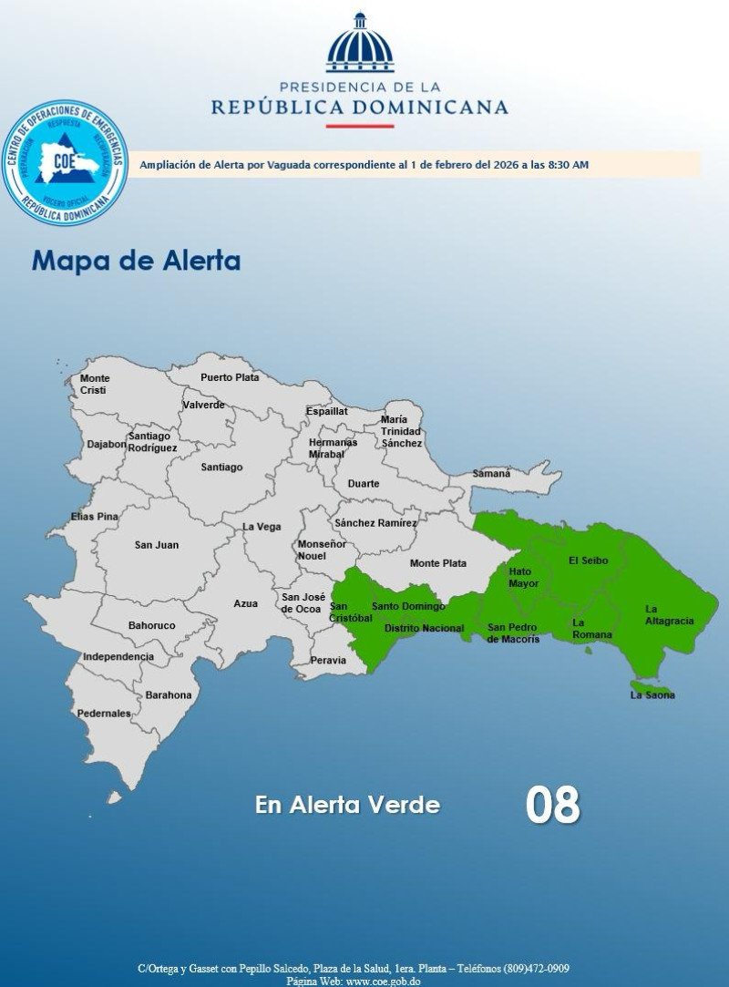 Gran Santo Domingo y otras seis provincias en alerta verde