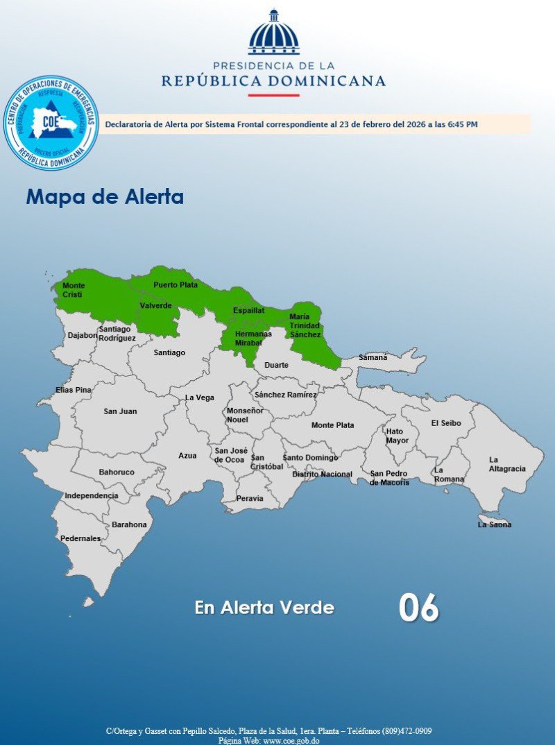 Seis provincias en alerta verde por efectos de vaguada