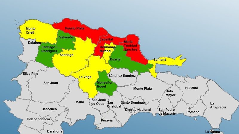 Reportan daños y alerta roja para Puerto Plata, Espaillat y María Trinidad Sánchez