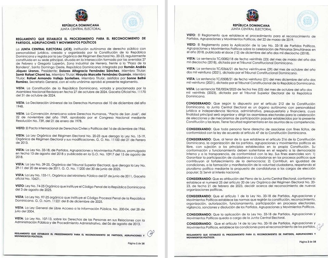 JCE aprueba reglamento para reconocimiento de partidos, agrupaciones y movimientos políticos