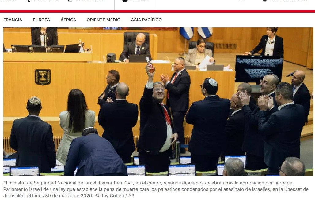 Parlamento israelí aprueba ley de pena de muerte a palestinos condenados por asesinatos terroristas