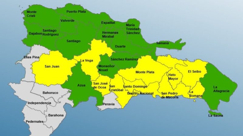 Once provincias en alerta amarilla