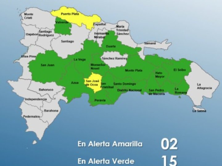 COE mantiene dos provincias en alerta amarilla y 15 en alerta verde