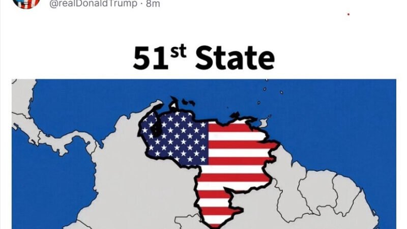 Venezuela se ve en un mapa pintada con la bandera de EEUU como el estado 51º