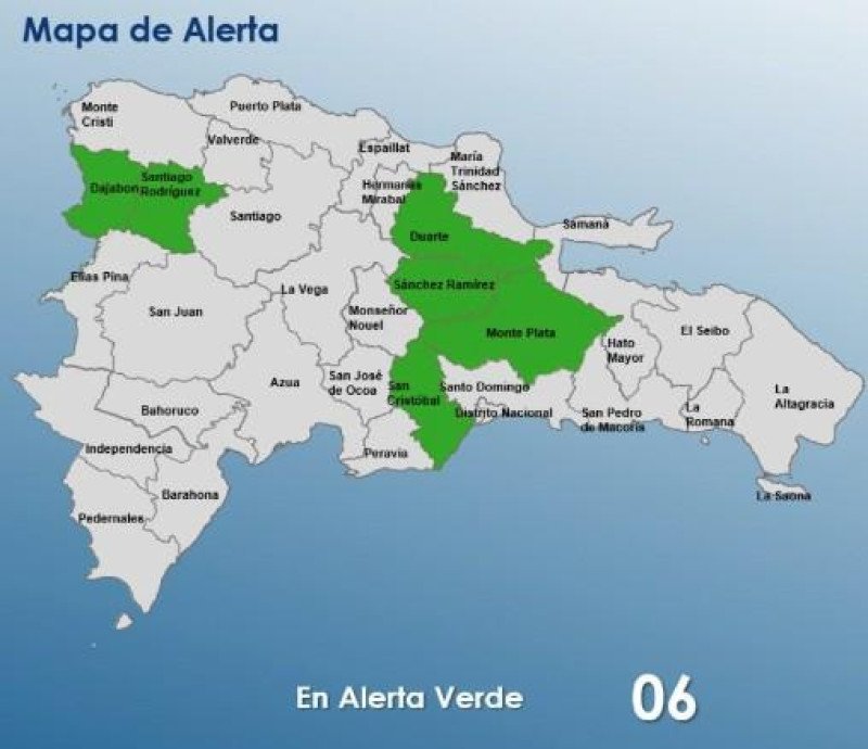 Alerta verde para 6 provincias por incidencia de vaguada