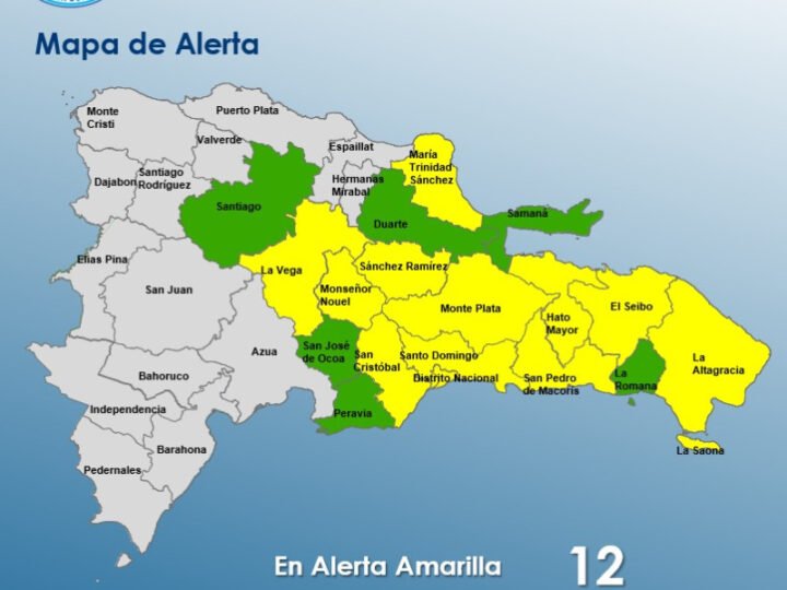 Colocan a 12 provincias en alerta amarilla y 6 en alerta verde