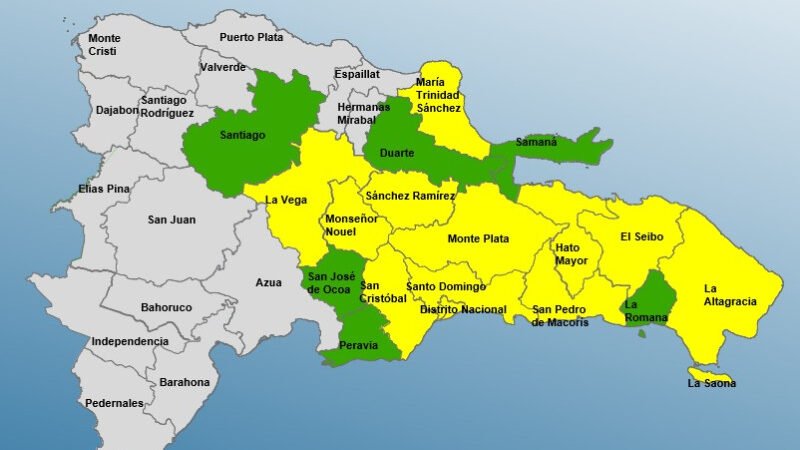 Colocan a 12 provincias en alerta amarilla y 6 en alerta verde