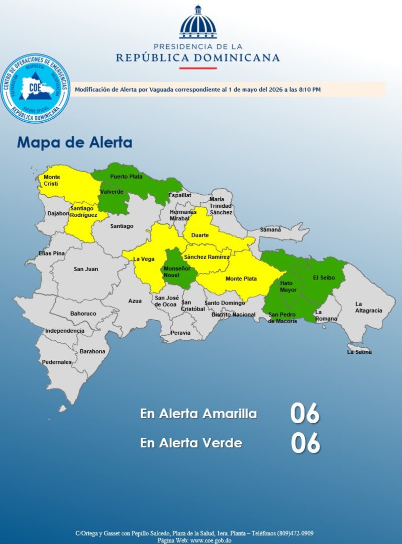 Disminuyen a seis las provincias en alerta amarilla