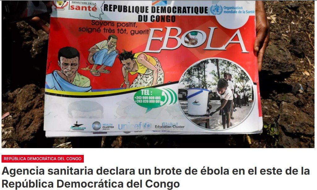 Agencia sanitaria declara un brote de ébola en el este de la República Democrática del Congo