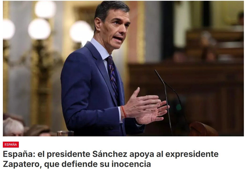 El presidente del gobierno español Pedro Sánchez expresó todo su «apoyo» al exjefe del ejecutivo José Luis Rodríguez Zapatero, tras conocerse la víspera que es investigado por tráfico de influencias