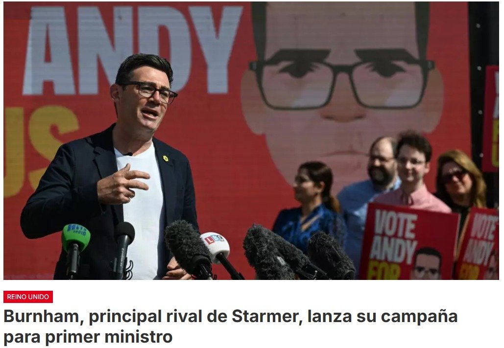 Andy Burnham, considerado el principal rival del primer ministro Keir Starmer dentro del Partido Laborista, lanzó este viernes su campaña en el norte de Inglaterra