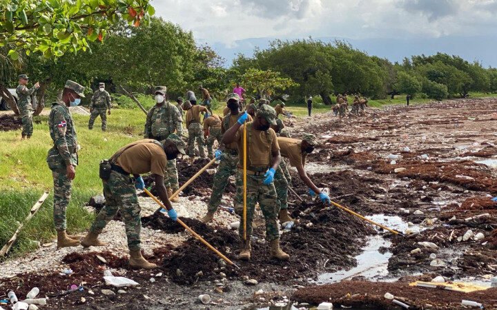 Operativo retira sargazo de las costas de Barahona