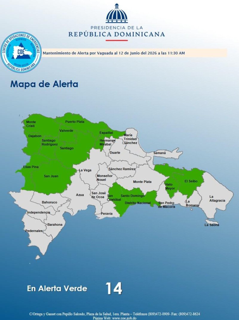 Hay 14 provincias en alerta verde por lluvias