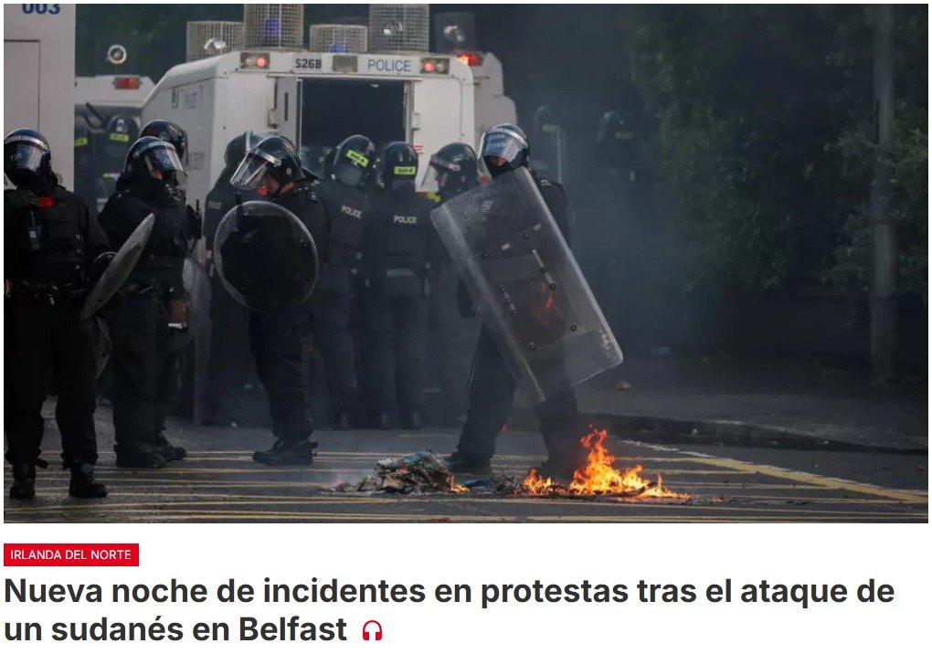 La policía utiliza cañones de agua para dispersar a manifestantes antinmigración cerca de la capital de Irlanda de Norte