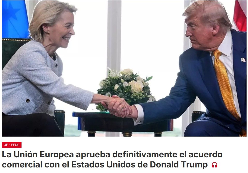 El Parlamento Europeo aprueba definitivamente este 16 de junio el acuerdo comercial alcanzado el año pasado entre la Unión Europea y el presidente estadounidense Donald Trump