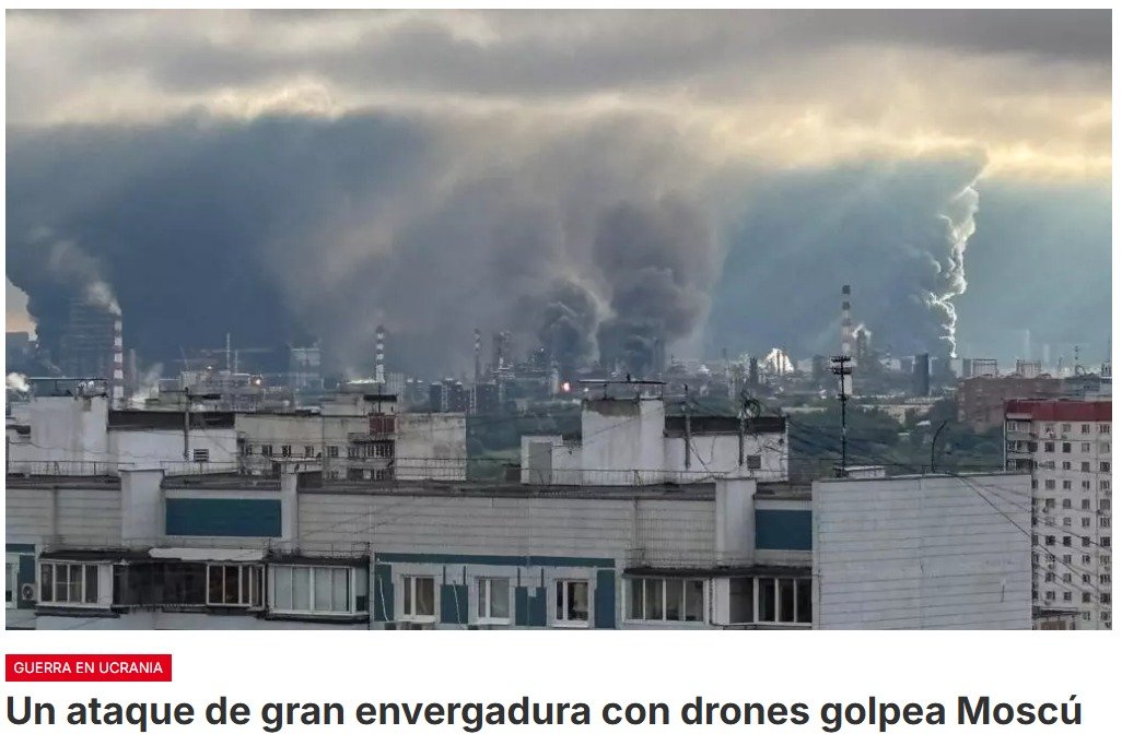 La capital rusa atacada por una ofensiva aérea ucraniana que alcanzó una refinería de petróleo, provocando espectaculares incendios