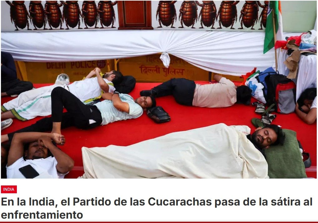 Los activistas del Partido de las Cucarachas ocupan un recinto en Nueva Delhi, a pesar de la orden de desalojo de la policía