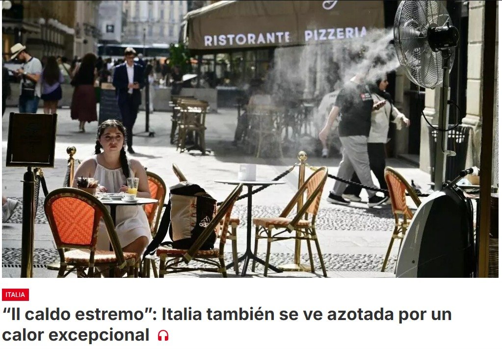 El Ministerio de Salud de Italia declara la alerta roja por calor en 15 ciudades, entre ellas Roma y Milán