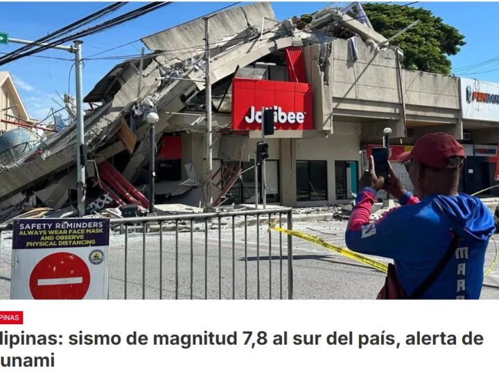 Un potente sismo de magnitud 7,8 sacude este lunes el mar al sur de Filipinas