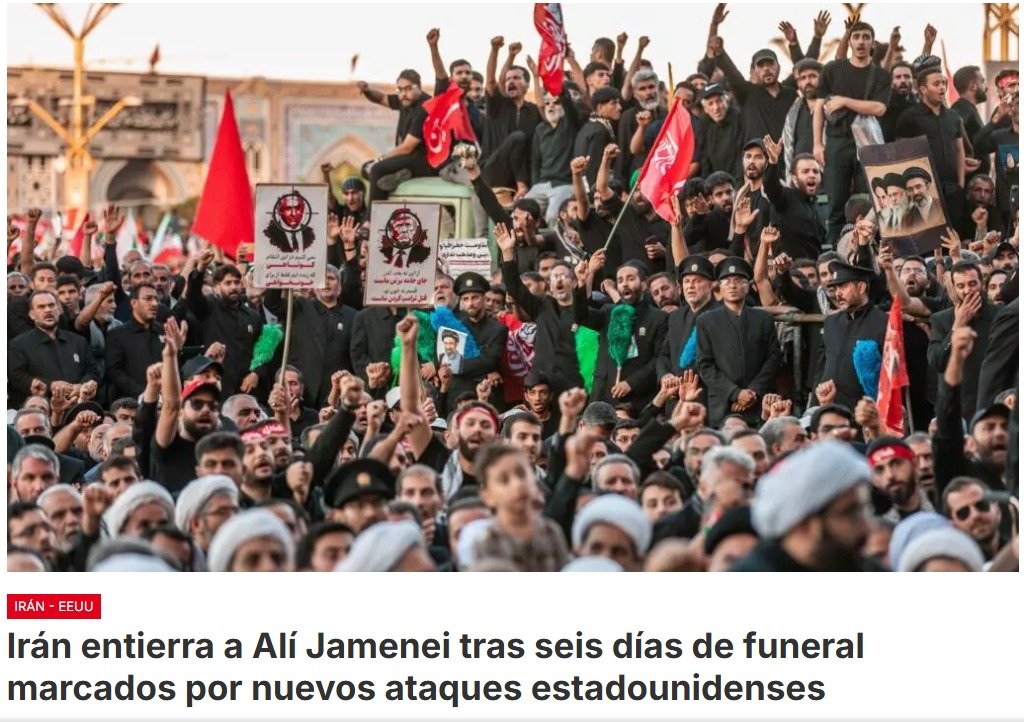 Irán cierra los seis días de funerales de Estado para el ex líder supremo Alí Jamenei, en la ciudad de Mashhad