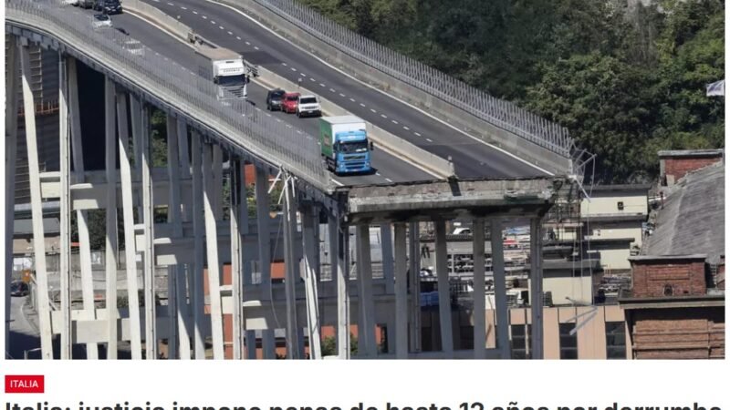 Entre los culpables por el derrumbe del puente Morandi de Génova (noroeste de Italia) en 2018, que mató 43, se encuentran altos exdirectivos de la empresa que administraba la autopista y también un antiguo alto cargo del Ministerio italiano de Infraestructuras y Transportes