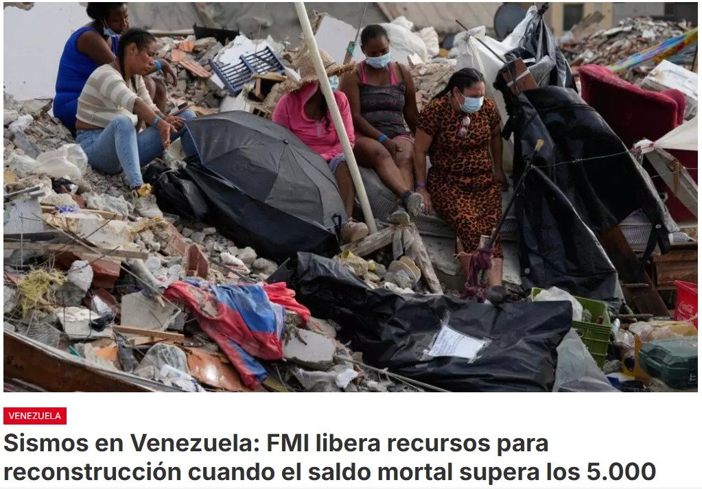Tres semanas después del doble terremoto que ha deja más de 5.000 muertos en Venezuela, el Fondo Monetario Internacional (FMI) libera fondos para la reconstrucción de las zonas devastadas