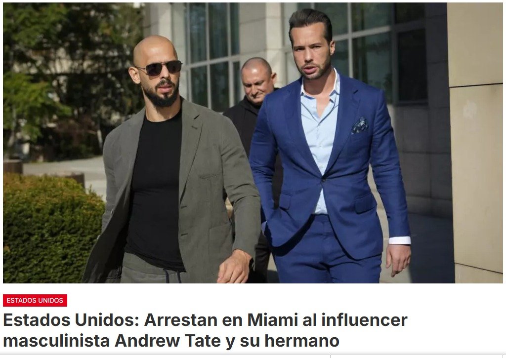 El polémico influencer Andrew Tate y su hermano Tristan  arrestados en Miami, informa el Servicio de Alguaciles de Estados Unidos