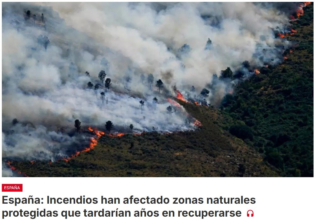 El incendio de Ávila calcina unas 50 mil hectáreas, alrededor de 25 mil en Madrid y unas 7.200 en Castellón, frente al mar mediterráneo