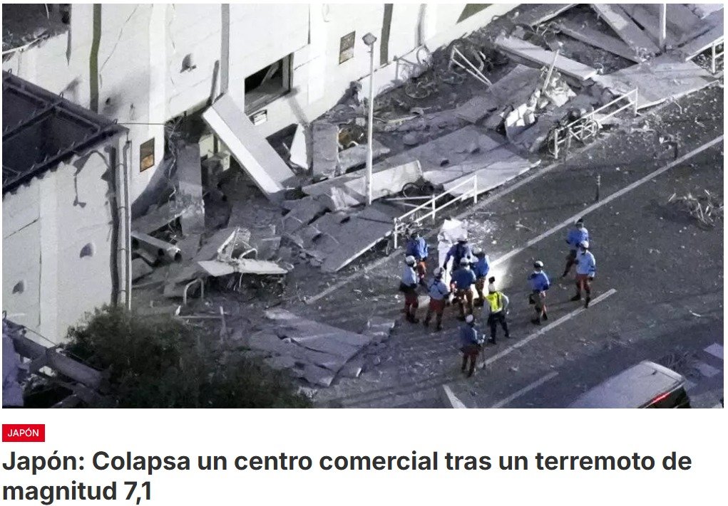 Un fuerte terremoto de magnitud 7,1 en la isla de Kyūshū, suroeste de Japón, provoca el colapso de varios edificios, entre ellos la segunda planta de un centro comercial donde se teme que muchas personas estén atrapadas