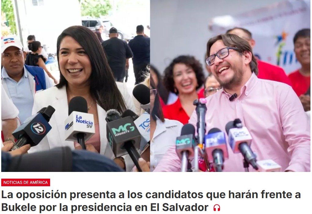 Los partidos tradicionales ARENA y FMLN presentan a Mayteé Iraheta y Rafael Aguirre, respectivamente, como sus candidatos para las elecciones presidenciales de 2027, en las que se verán las caras con el favorito para ganar, Nayib Bukele