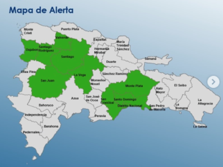 Nueve provincias y Distrito Nacional en alerta verde por onda tropical y vaguada en RD