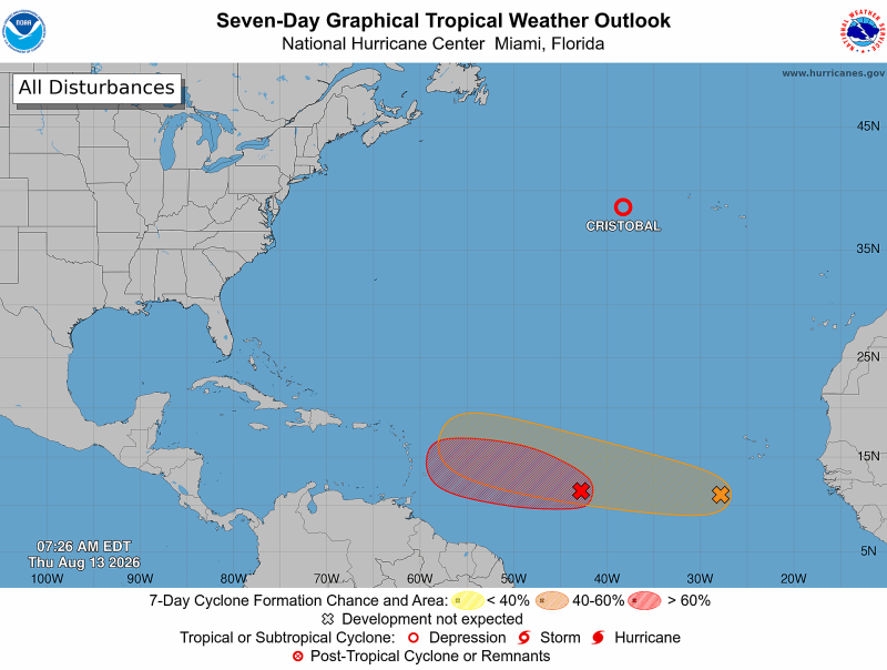 Centro de Huracanes vigila onda tropical en el Atlántico con 80% de convertir en ciclón en 48 horas