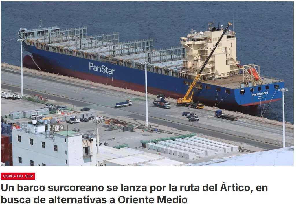 Después de China, Corea del Sur aprovecha la ruta marítima del Ártico,  abierta algunos meses al año por el deshielo como alternativa ante las tensiones en Oriente Medio