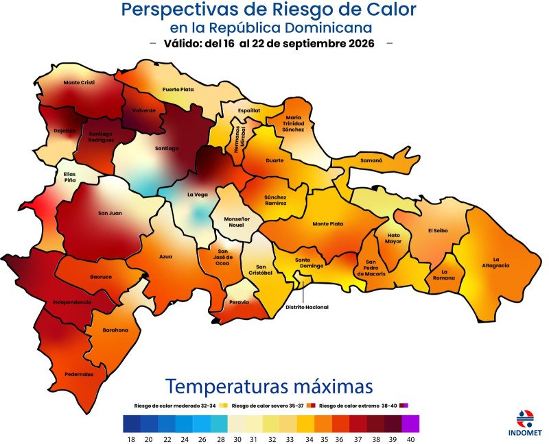 La NOAA e Indomet anuncian 37 grados de temperaturas hasta el 22 de septiembre