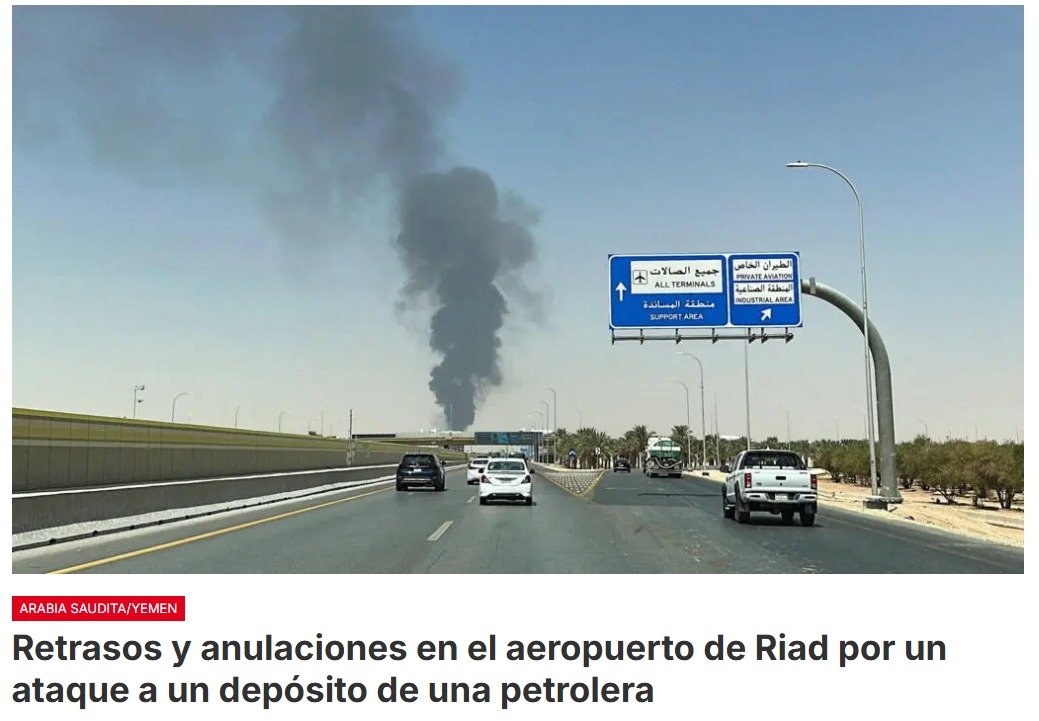 Los habitantes de la capital saudita escucharon varias explosiones tras las que un tanque de combustible del gigante petrolero saudí Aramco prendió fuego
