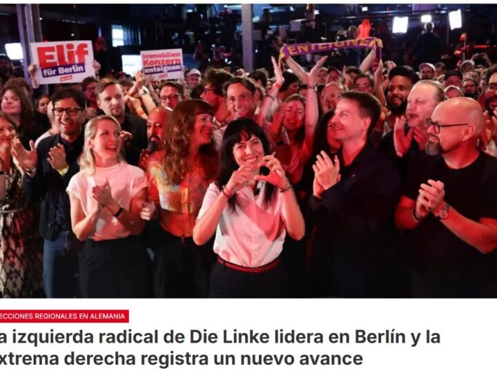 Die Linke lidera los sondeos a pie de urna en Berlín tras las elecciones regionales, con entre un 24,5 % y un 26 % de los votos, por delante de la CDU, que obtiene un 20 %.