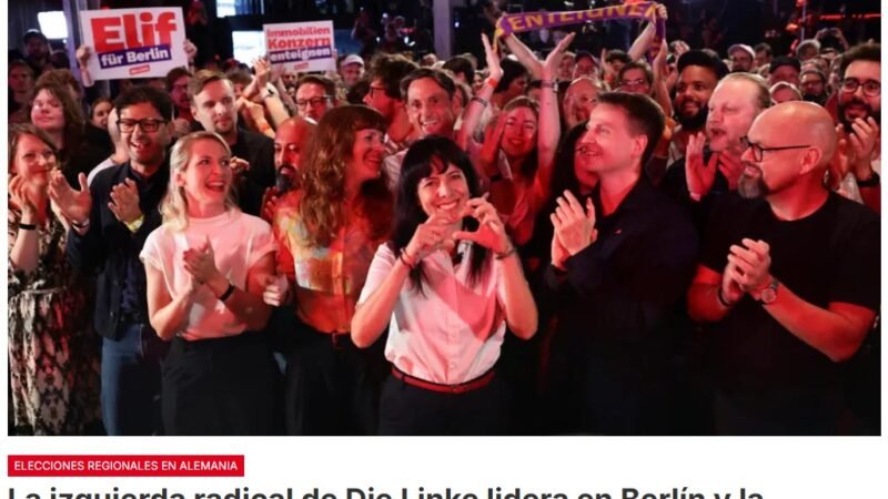 Die Linke lidera los sondeos a pie de urna en Berlín tras las elecciones regionales, con entre un 24,5 % y un 26 % de los votos, por delante de la CDU, que obtiene un 20 %.